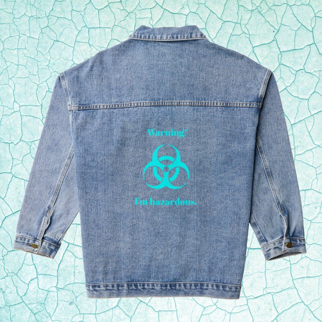Veste En Jean Avertissement de risque biologique bleu extrême (Extreme Blue Biohazard Warning Denim Jacket by Leapfroglisics Shop)