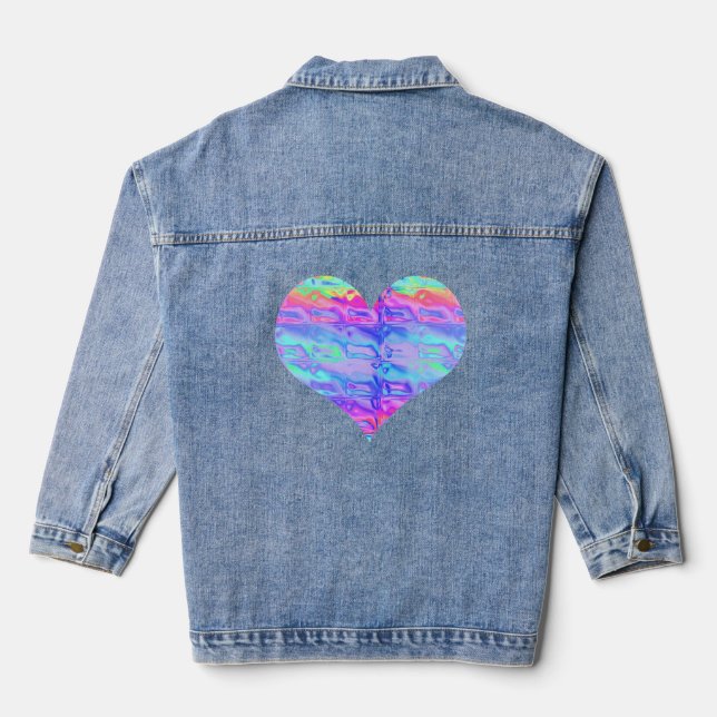 Veste En Jean Awesome Chrome Metallic Neon Rainbow Heart (Verso)