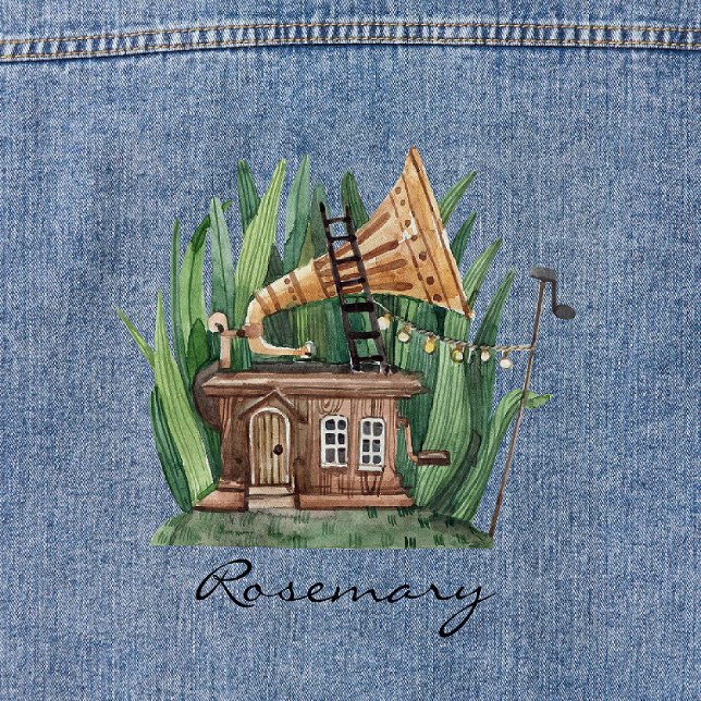 Veste En Jean Awesome Gramophone Fairytale Cottage Aquarelle (Créateur téléchargé)