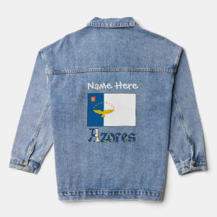 Veste En Jean Azores Drapeau Azoréen Nom Personnalisé Blanc