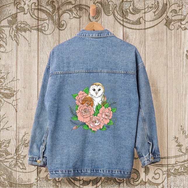 Veste En Jean Barne Chouette Fleurs roses Bleu (Créateur téléchargé)