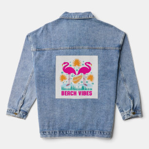 Veste En Jean Beach Vibes Flamants roses roses-19501