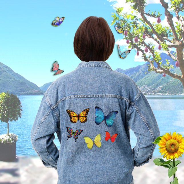 Veste En Jean Beaux papillons multicolores sur (Créateur téléchargé)