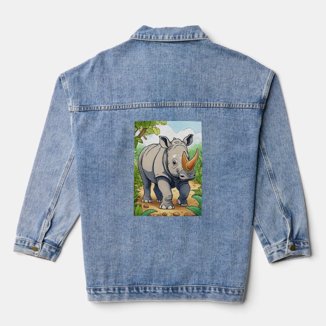 Veste En Jean Bébé de style Bébé à Sticker Cartoon Rhinoceros (Verso)