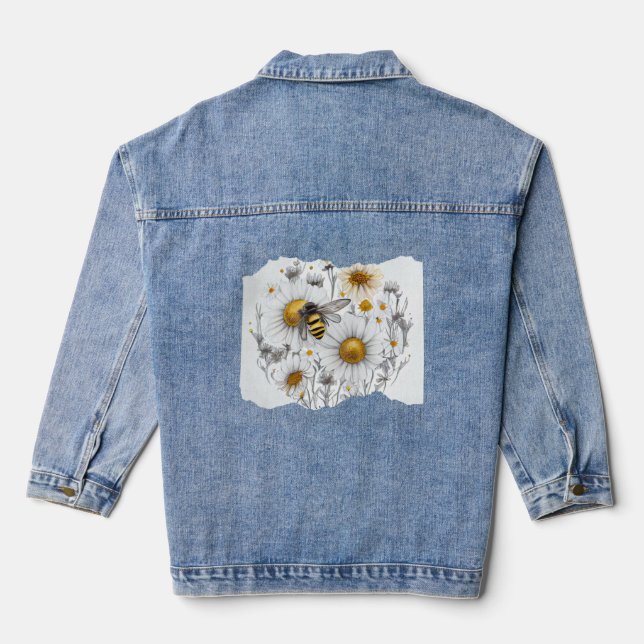 Veste En Jean Bee Honeybee Daisy Flowers (Verso)