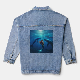 Veste En Jean Belle Sirène Nager Avec Baleines À Bosse,