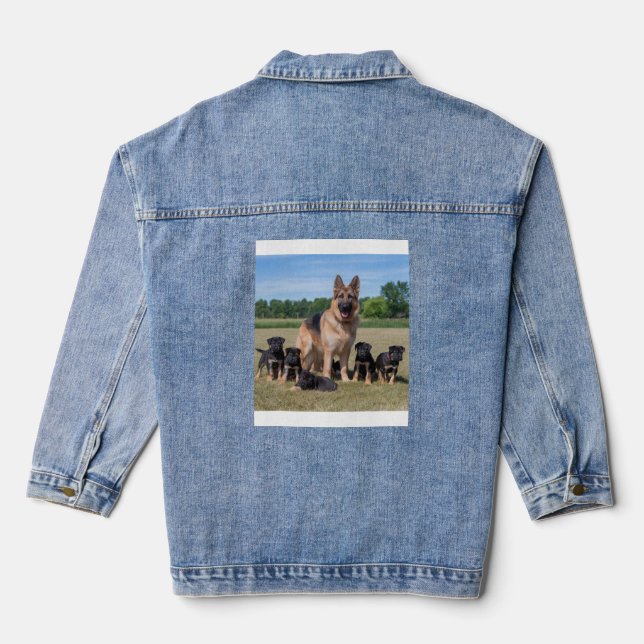 Veste En Jean Berger Allemand Personnalisable avec des Chiots Ad (Verso)