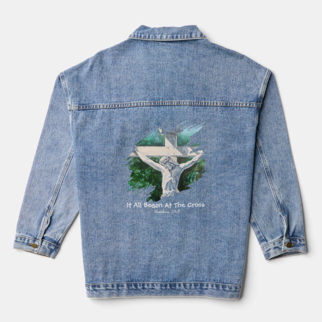 Veste En Jean Bible Verse Cross PERSONALIZE (Verso)