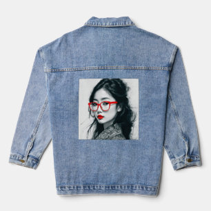 Veste En Jean Black Blanc Asiatique Portrait Lèvres Rouges Et Ve