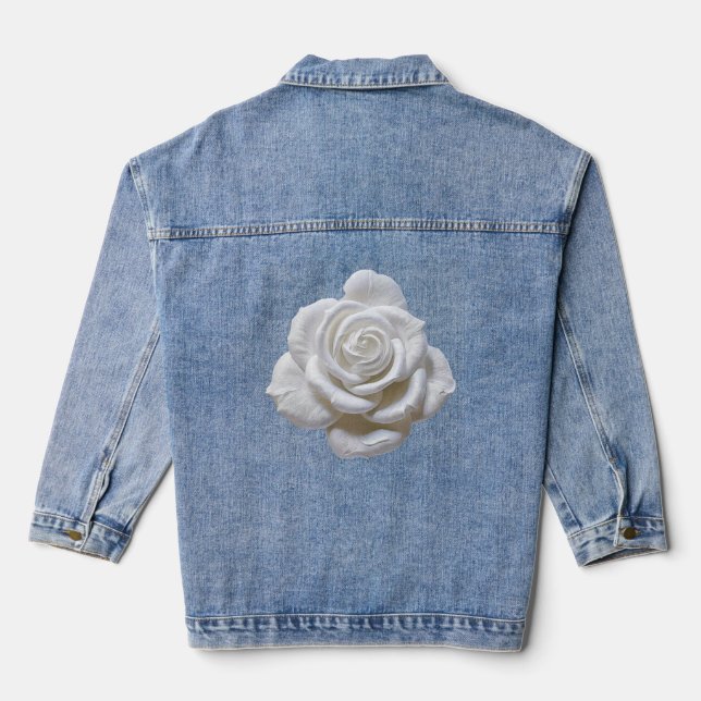 Veste En Jean Blanc sur Blanc - Rose Sculptée (Verso)