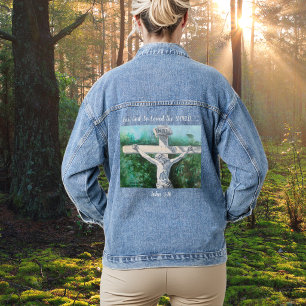 Veste En Jean Blancs et Verts Peints à la Main "POUR DIEU"