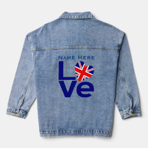 Veste En Jean Bleu Britanniques AMOUR Coeur Drapeau personnalisé