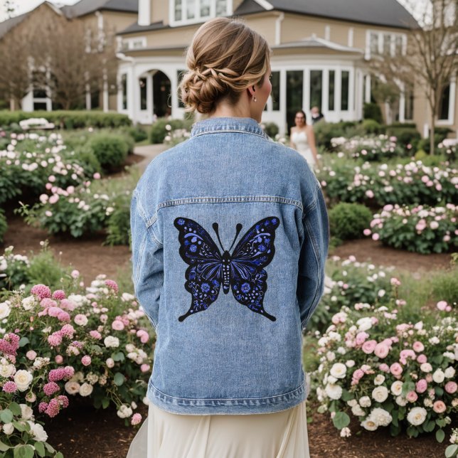 Veste En Jean Bleu Papillon Folk Art (Mariage Retour)