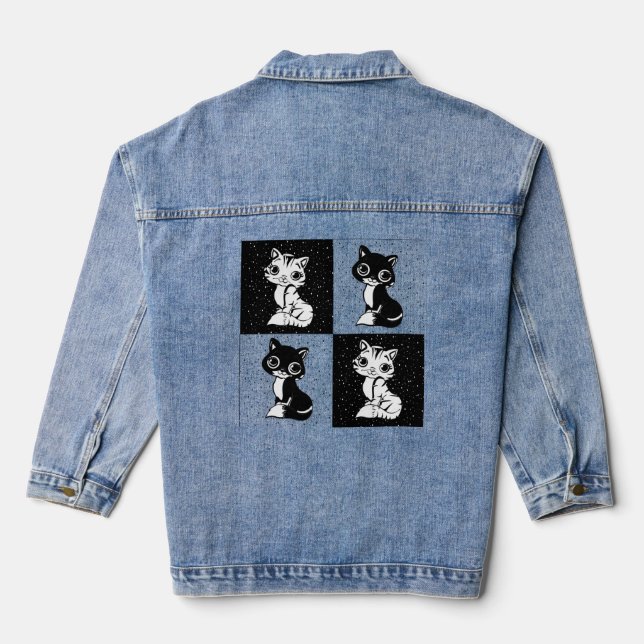 Veste En Jean Bloc de monogramme noir blanc pour chat (Verso)