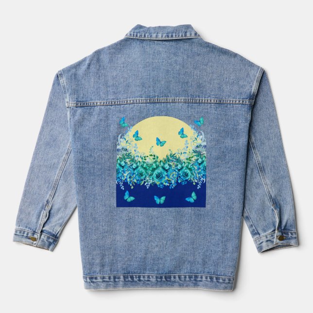 Veste En Jean Blue Butterfly Floral Denim Jacket (Verso)