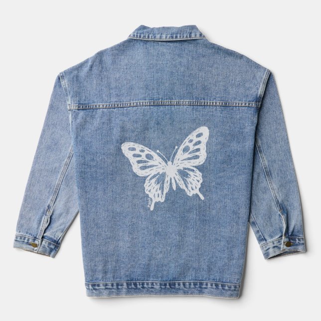 Veste En Jean Blue Butterfly Minimal Nature Art by Papil (Verso)