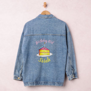 Veste En Jean Bonne fête d'anniversaire Pink Cake Slice Candle P