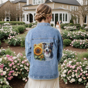 Veste en jean Border Collie Sunflower Chien Amoure