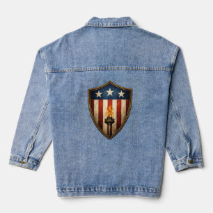 Veste En Jean Bouclier Patriotique Torche Flamme de la Liberté A