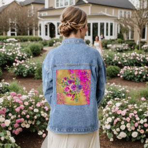 Veste En Jean Bouquet de fleurs à l'aquarelle sur fond rose fram