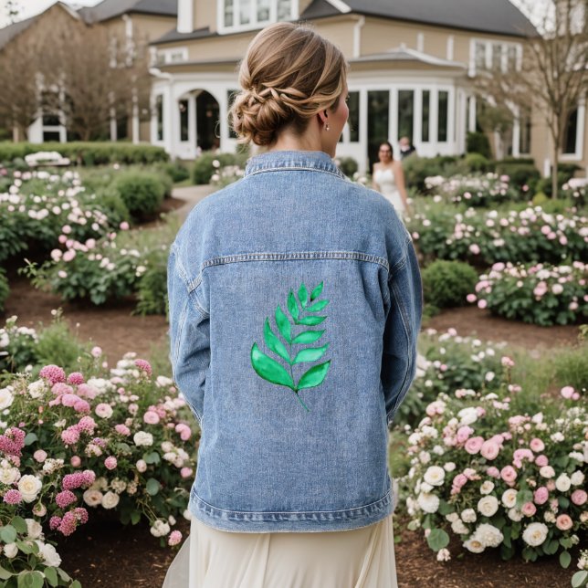 Veste En Jean Branches d'aquarelle simples - vert (Mariage Retour)
