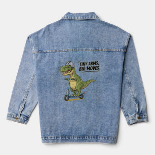 Veste En Jean Bras minuscules. Grande énergie. Dino on Wheels !