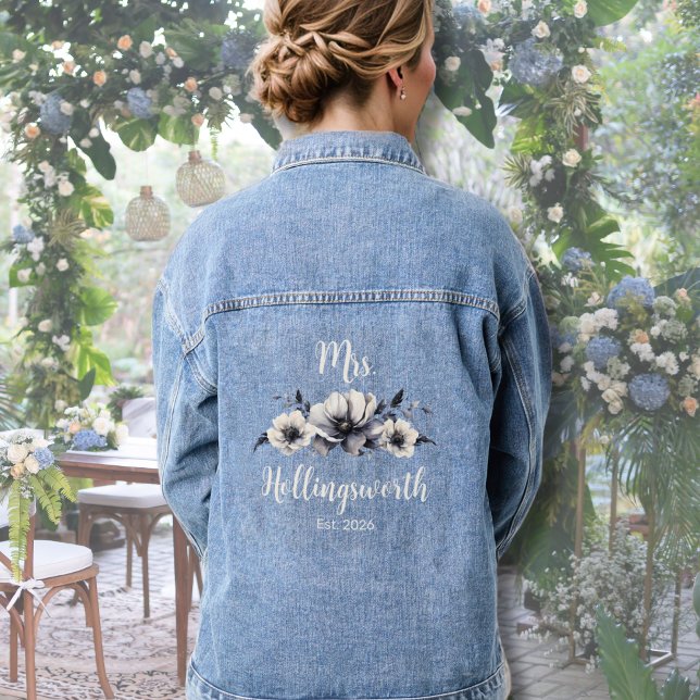Veste En Jean Bride Denim is not a sentence to be translated, it (Cute Trendy Floral Wedding Black White Mrs Bride Denim Jacket)