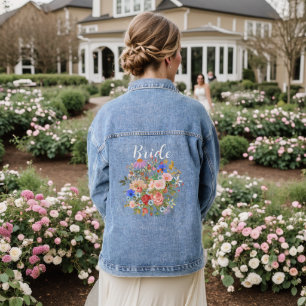 Veste En Jean Bride Script Country Chic Aquarelle Fleurs sauvage