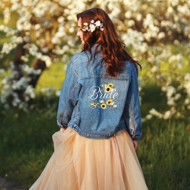 Veste En Jean Bride Script Country Chic Aquarelle Tournesols (Bride Script Country Chic Watercolor Sunflowers Denim Jacket)