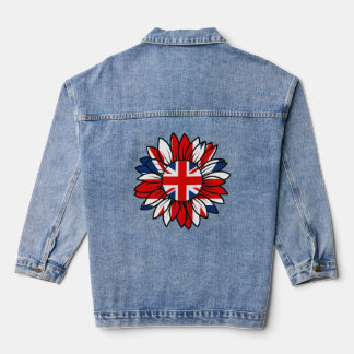 Veste En Jean British Flag Sunflower Design Women's