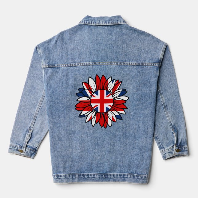 Veste En Jean British Flag Sunflower Design Women's (Verso)
