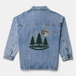 Veste En Jean Broderie 3D Forêt Pins & Pleine Lune
