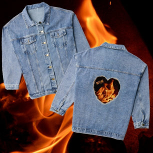 Veste En Jean Brûler le coeur sur les flammes photographiques