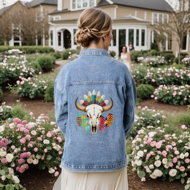Veste En Jean Buffalo Skull Native American Emblem (Mariage Retour)