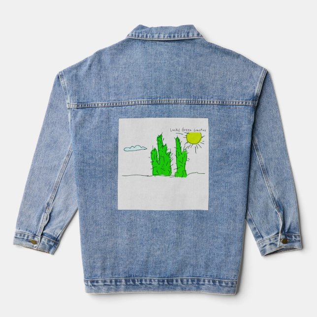 Veste En Jean Cactus Doodle Funky Chanceux Vert (Verso)