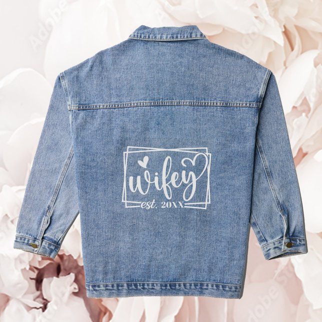 Veste En Jean Calligraphie Coeur tendance Wifey Bride Mariage (Créateur téléchargé)