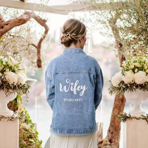 Veste En Jean Calligraphie personnalisée Heart Wifey Nom Mariage