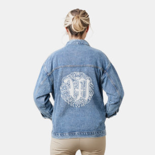 Veste En Jean Calligraphie victorienne magnifique Monogramme W f