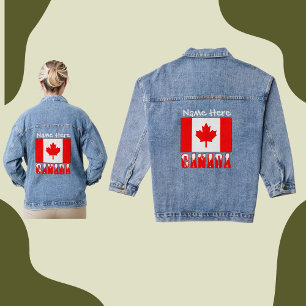 Veste En Jean Canada et drapeau canadien Personnalisation blanch