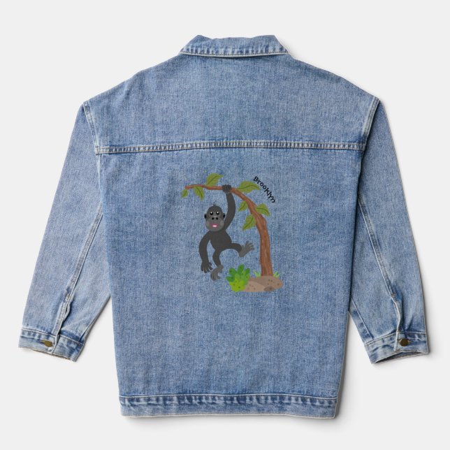 Veste En Jean Caricature de bébé gorille joyeux (Verso)