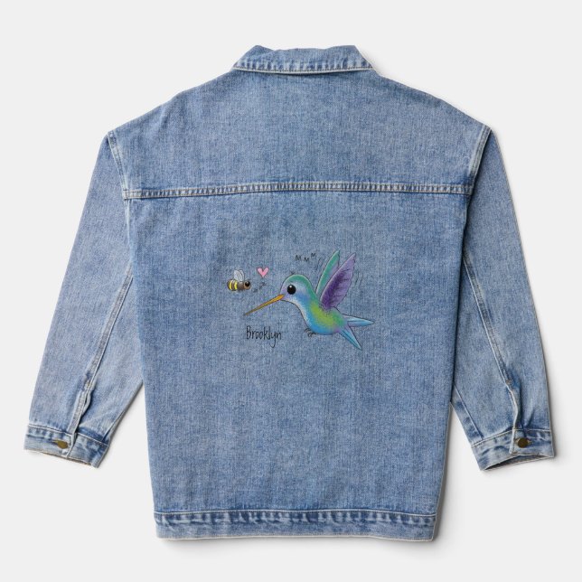 Veste En Jean Caricature de colibri d'abeille mignonne (Verso)