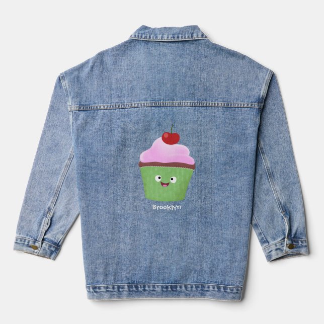 Veste En Jean Caricature de cupcake joyeux (Verso)