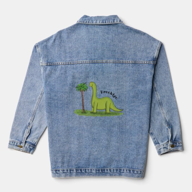 Veste En Jean Caricature de dinosaure de brontosaurus vert migno (Verso)