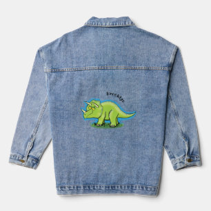 Veste En Jean Caricature de dinosaure de triceratops vert mignon