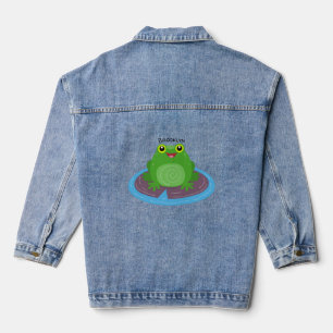 Veste En Jean Caricature de grenouille verte mignonne