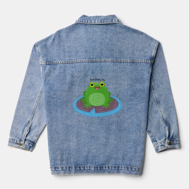 Veste En Jean Caricature de grenouille verte mignonne (Verso)