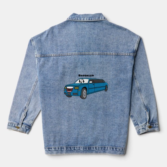 Veste En Jean Caricature de la Limousine bleu mignonne (Verso)