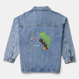 Veste En Jean Caricature de lézard de caméléon vert joyeux