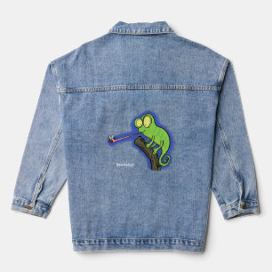 Veste En Jean Caricature de lézard de caméléon vert joyeux