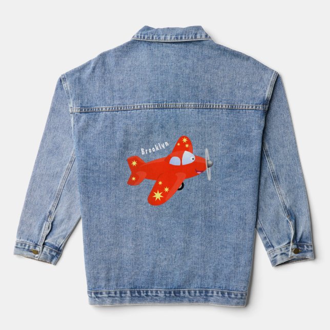 Veste En Jean Caricature de vol d'avion rouge mignon (Verso)